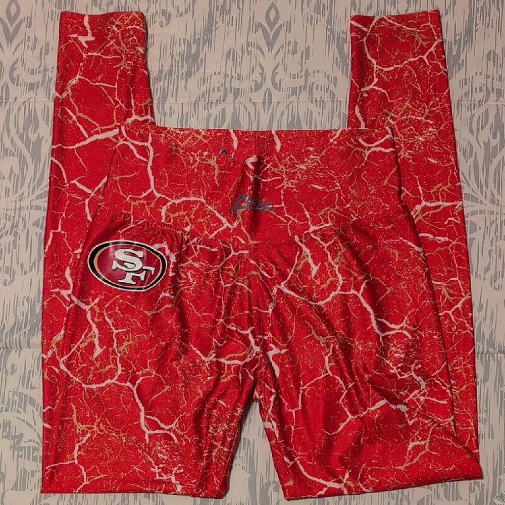 Zubas San Francisco 49ers NFL Team Majestic Red and White Marble Leggings M/L